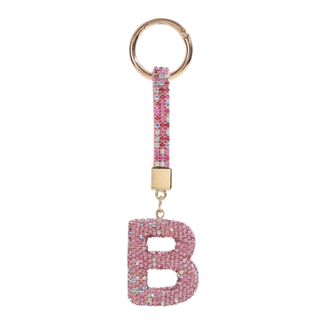 Pink Rhinestone Letter B Keychain