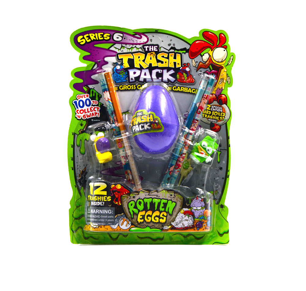 The Trash Pack Rotten Eggs Stationery Set – 4 Pencils + 2 Erasers + Egg Case