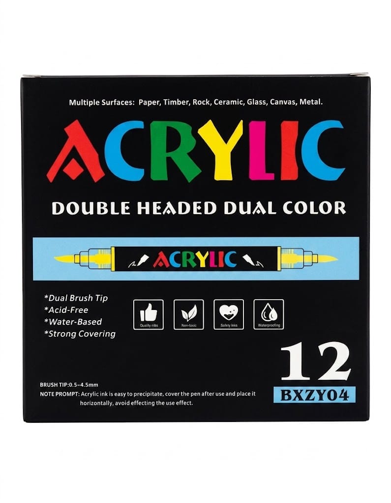 Acrylic Double-Headed Dual Color Markers – 12PCS