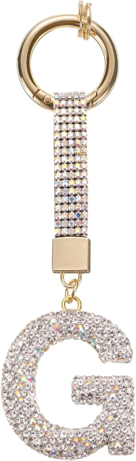 White Rhinestone Letter G Keychain