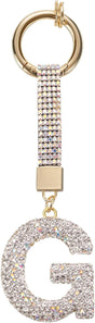 White Rhinestone Letter G Keychain