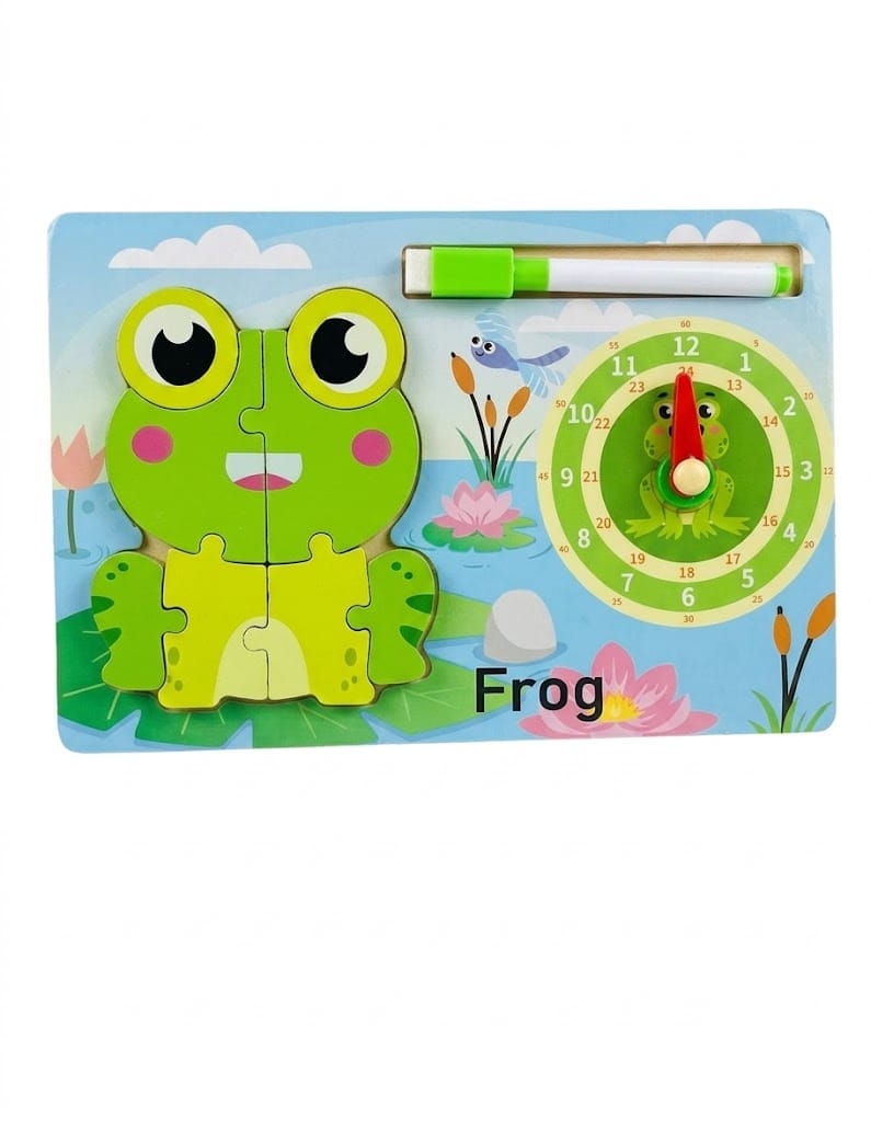 Frog Small Wooden Jigsaw Puzzle with Clock