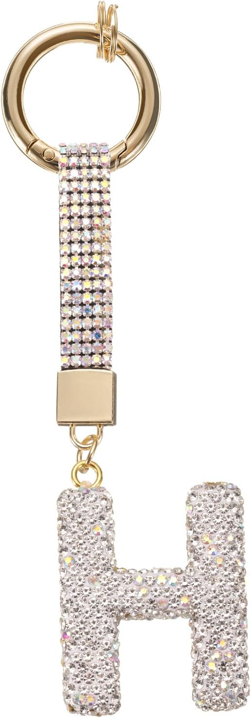 White Rhinestone Letter H Keychain