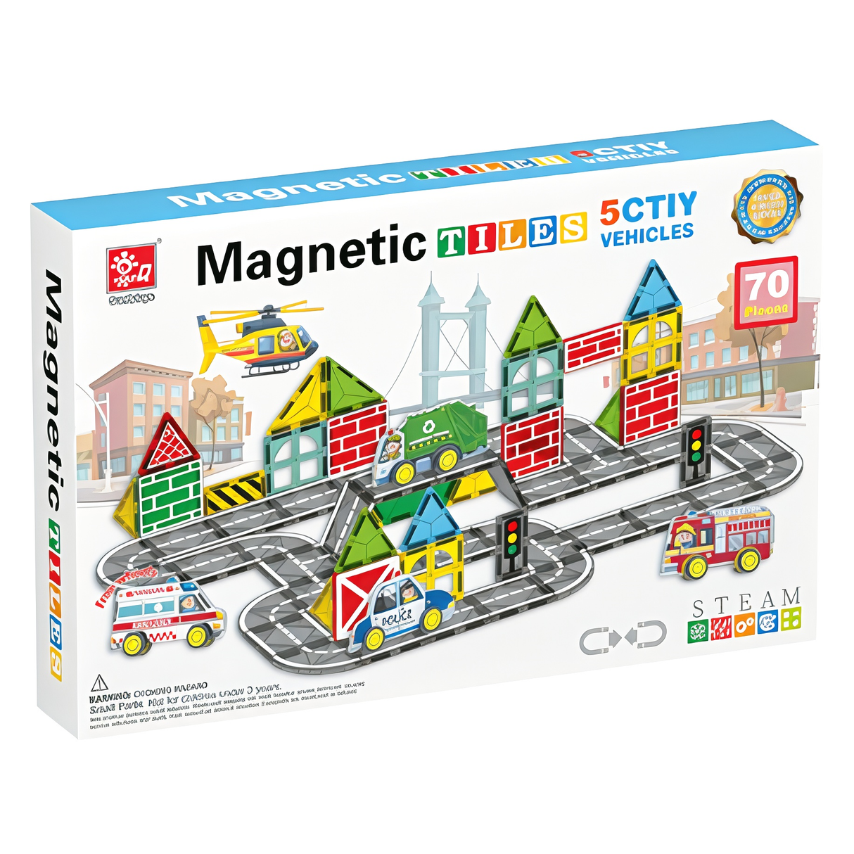 Magnetic Tiles City Vehicles 70 Piece Set