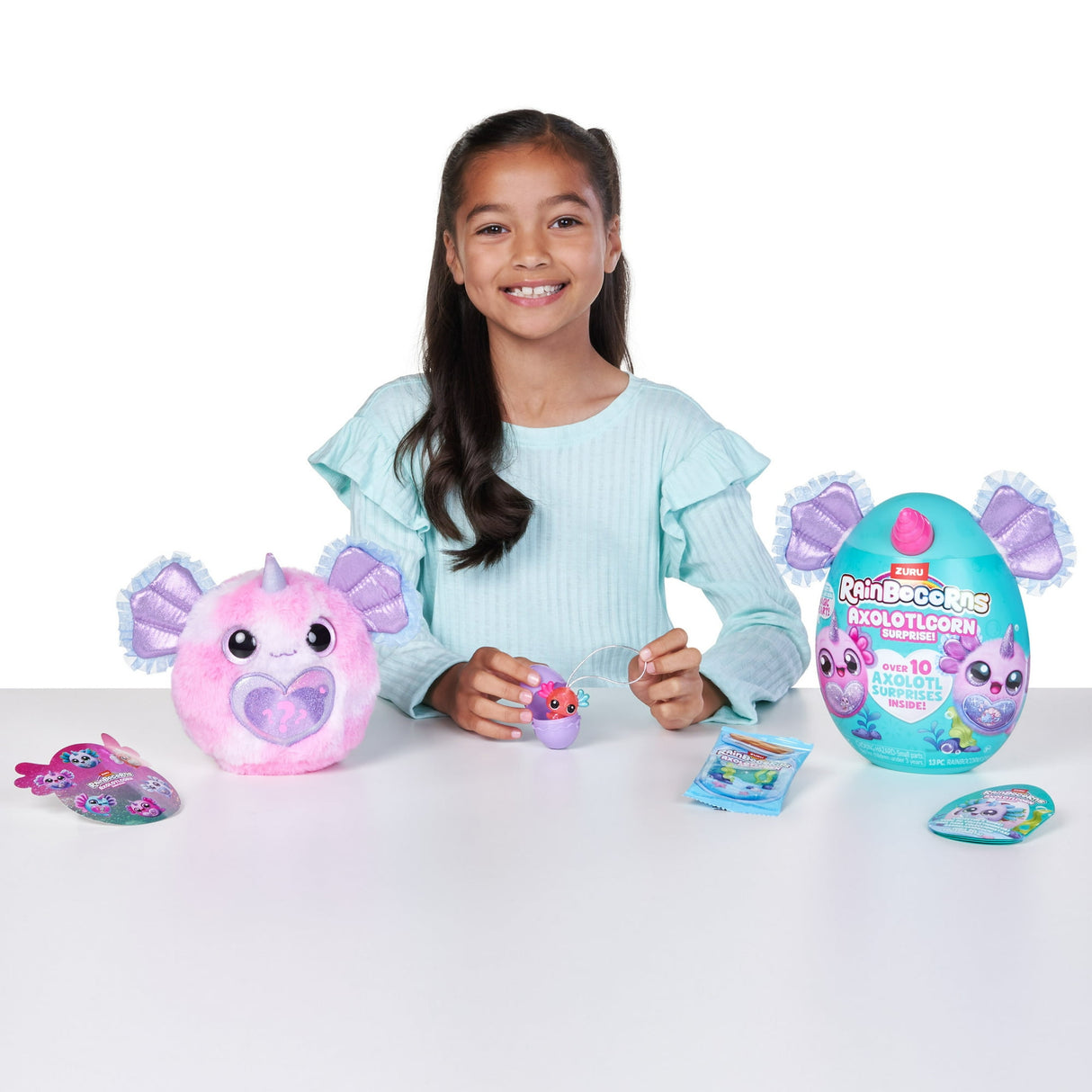 Rainbocorns Axolotlcorn Surprise - Cuddly Axolotl Unicorn Plush Egg with 10 Aquatic-Themed Surprises and Boo-Boocorn - Assorted