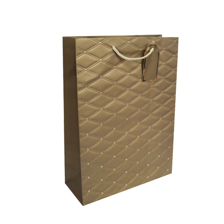 Paper Gift Bag Quilted Design Gold 26x32x12