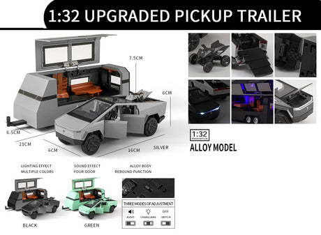 Tesla Cybertruck + Trailer & Quad 1:32 (Assorted colors, sold as single)