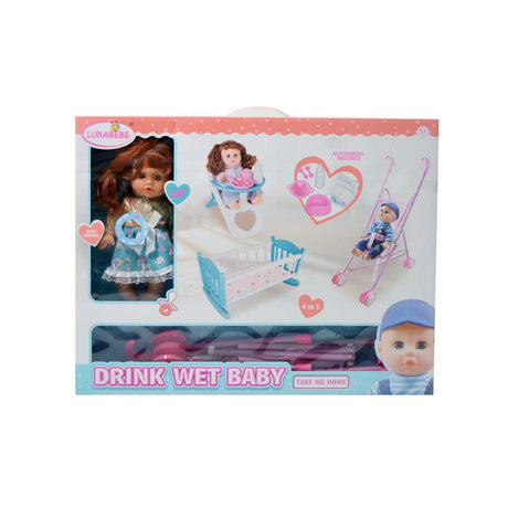 Links to DOLL PLAY SET WITH BED AND STROLLER 4 IN 1 by 