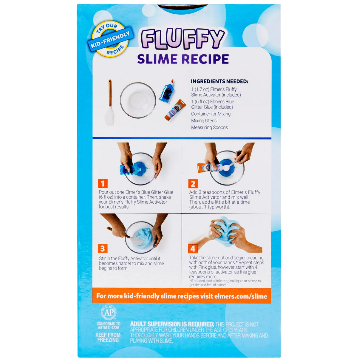 Elmers Fluffy Slime Kit Includes Elmers Translucent Color Glue Elmers Glitter Glue Elmers Fluffy Slime Activator 4 Count