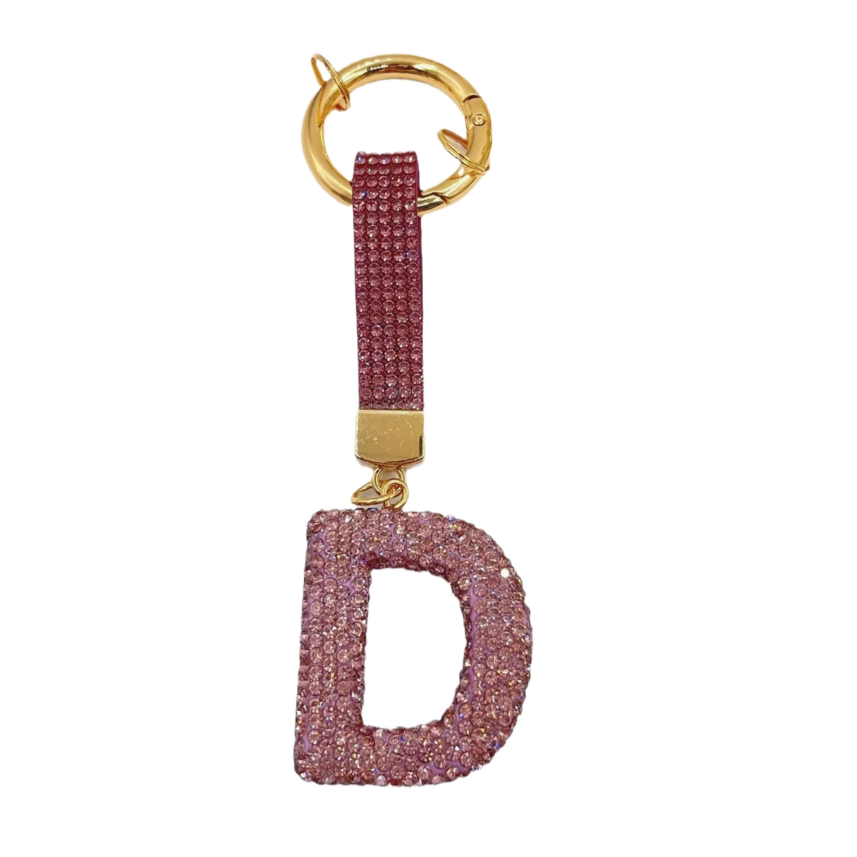 Pink Rhinestone Letter D Keychain