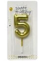 Gold Number 5 Birthday Candle - Metallic Glitter Milestone
