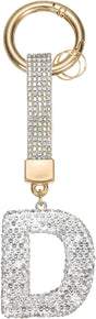 White Rhinestone Letter D Keychain