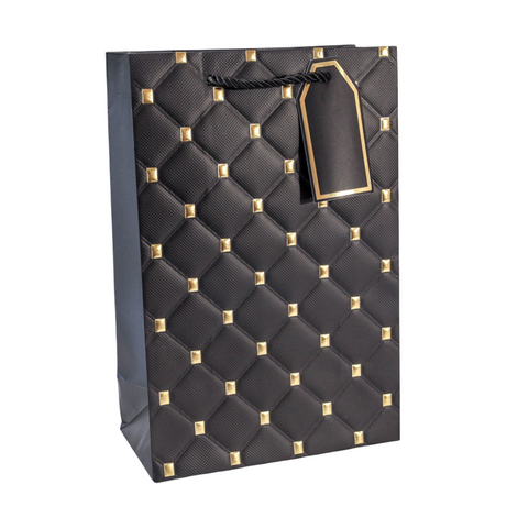 Paper Gift Bag Quilted Design Black 26x32x12