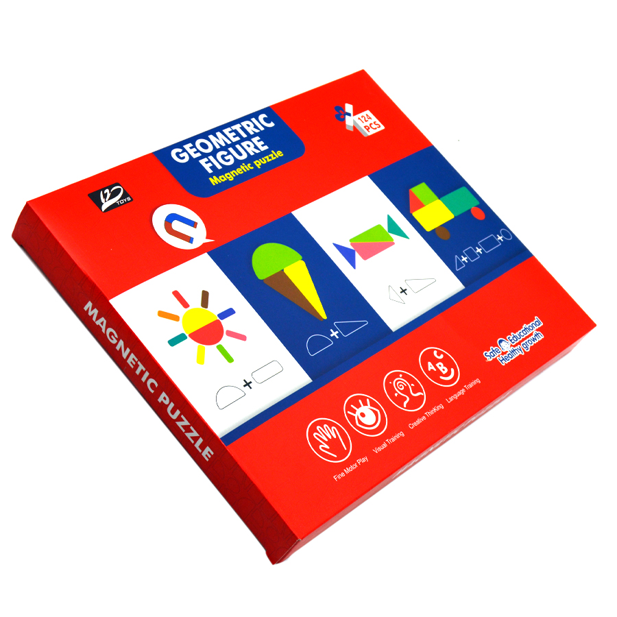 Magnetic Puzzle Board 124-Piece Set with Shapes, Letters & Marker