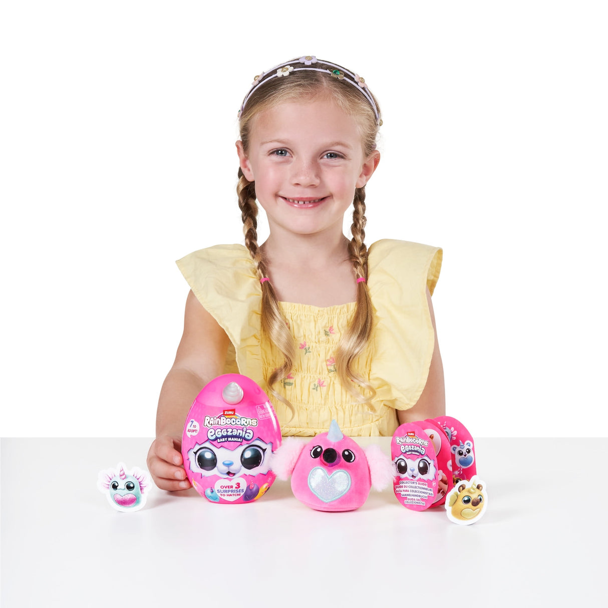 Rainbocorns Baby Eggzania S1 (Assorted) - Adorable Mini Plush Surprise Egg with Glitter Hearts and 7 Collectibles - Assorted