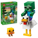 LEGO Minecraft Chicken Jockey 21582 building kit with 344 pieces, posable chicken, baby zombie, and baby chicken figures