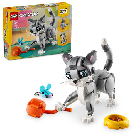 LEGO Creator 3in1 Playful Cat 31163 building kit with 407 pieces, posable cat, dog, and pigeon models