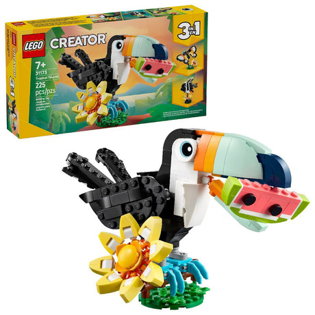 LEGO Creator 3in1 Wild Animals Tropical Toucan 31173 building kit with 225 pieces, posable toucan, butterfly, and fish models