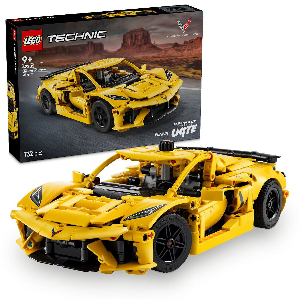 LEGO Technic Chevrolet Corvette Stingray 42205 building kit with moving 8-cylinder engine and working steering