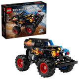 LEGO Technic Monster Jam Grave Digger Fire and Ice 42219 building kit with 263 pieces, pull-back motor, and red flame and blue ice designs
