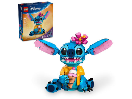 LEGO Disney Stitch 43249 building kit with 730 pieces, posable Stitch figure, Hawaiian shirt, flower, and ice cream cone