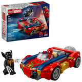 LEGO Marvel Spider-Man Car vs. Venomized Wolverine 76336 building kit with 134 pieces, Spider-Man and Venomized Wolverine minifigures, and spring shooters