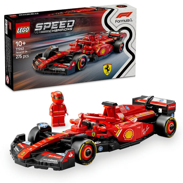 LEGO Speed Champions Ferrari SF-24 F1 Race Car 77242 building kit with driver minifigure and Pirelli tires