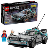 LEGO Speed Champions Time Machine from Back to the Future 77256 building kit with DeLorean, Doc Brown, and Marty McFly minifigures