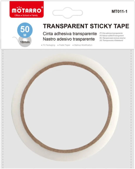 Motarro Transparent Sticky Tape 18mm roll of clear adhesive tape for office and home use