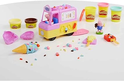 Play-Doh Peppa's Ice Cream Playset with Truck, Peppa Pig and George Figures, and 5 Non-Toxic Modeling Compound Cans, Toy for Kids 3 Years and Up