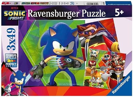 Ravensburger Children's Puzzle 05695 The Adventures of Sonic 3 x 49 Pieces Sonic Prime Children's Puzzle for Children from 5 Years White