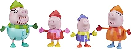 Peppa Pig Peppa's Club Peppa's Family Wintertime Figure 4-Pack Toy, 4 Family Figures in Cold-Weather Outfits, Ages 3 and up