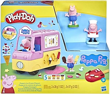 Play-Doh Peppa's Ice Cream Playset with Truck, Peppa Pig and George Figures, and 5 Non-Toxic Modeling Compound Cans, Toy for Kids 3 Years and Up