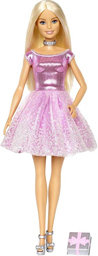 Barbie Happy Birthday Doll, Blonde, Wearing Sparkling Pink Party Dress with Present, 3 to 7 Year Olds