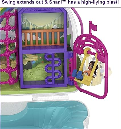 Polly Pocket Rainbow Dream Wearable Purse Compact with 8 Fun Features, Micro Polly and Shani Dolls, 2 Accessories and Sticker Sheet; for Ages 4 and Up