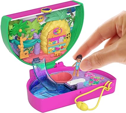 Polly Pocket Compact Playset, Scented Watermelon Pool Party with 2 Micro Dolls & Accessories, Travel Toys