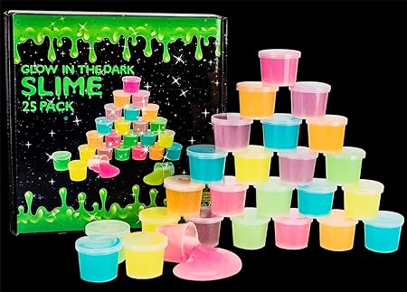 Glow in The Dark Party Supplies - 25 Pack Glow Slime Kit for Girls Boys Idea for Kids Party Favor, Goodie Bag Stuffer, Classroom Prize - Unique Texture and Sensation