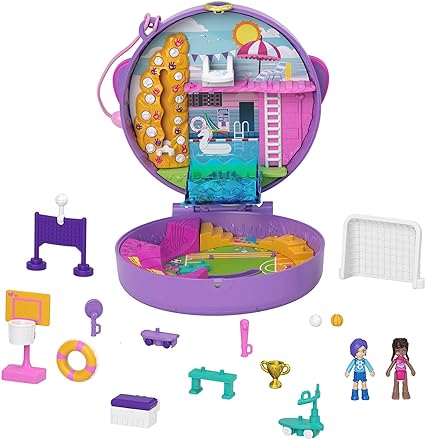 Polly Pocket Compact Playset, Soccer Squad with 2 Micro Dolls & Accessories, Travel Toys with Surprise Reveals