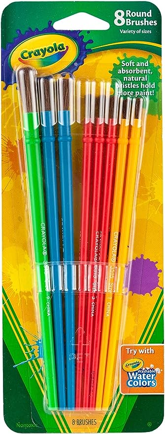 Crayola Paint Brush Set - Assorted Colors (8 Pieces), Painting Supplies for Kids, Great for Kids Classrooms & Art Projects, Ages 3+