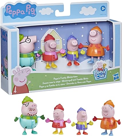 Peppa Pig Peppa's Club Peppa's Family Wintertime Figure 4-Pack Toy, 4 Family Figures in Cold-Weather Outfits, Ages 3 and up