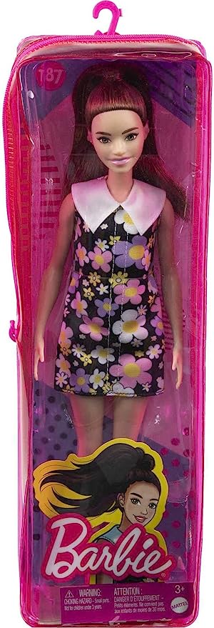 Barbie Fashionistas Doll #187 with Behind-The-Ear Hearing Aids, Brunette Ponytail, Shift Dress & Pink Boots