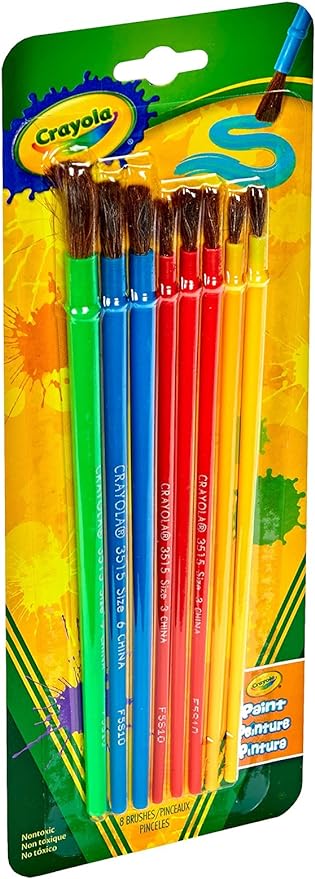 Crayola Paint Brush Set - Assorted Colors (8 Pieces), Painting Supplies for Kids, Great for Kids Classrooms & Art Projects, Ages 3+