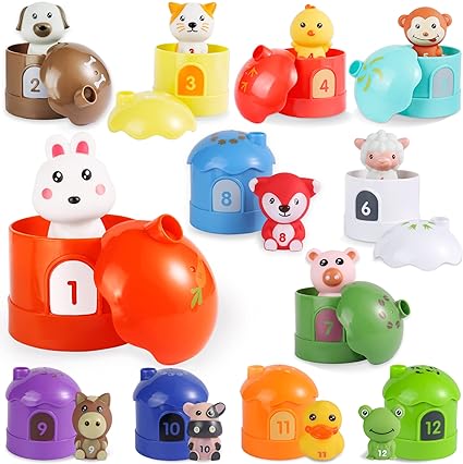 Learning Toys for Toddlers 1 2 3 Year Old, 24 Pcs Farm Animals Toy, Montessori Toys, Counting, Matching & Sorting Fine Motor Games, Christmas Birthday Easter Gift for Baby Boys Girls Age 12-18 Months