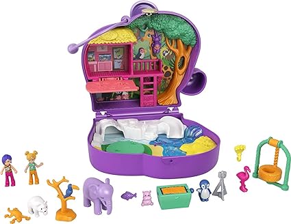 Polly Pocket Compact Playset, Elephant Adventure with 2 Micro Dolls & Accessories, Travel Toys with Surprise Reveals
