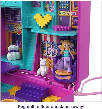 Polly Pocket Compact Playset, Race & Rock Arcade with 2 Micro Dolls & Accessories, Travel Toys with Surprise Reveals