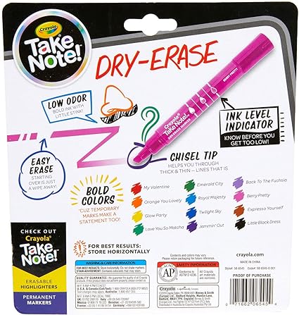 Crayola Low Odor Dry Erase Markers for Kids & Adults, Chisel Tip, Back To School Supplies, 12 Count