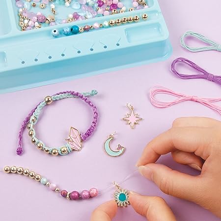 Make It Real: Celestial Stones Bracelets Kit - Create 8 Fashionable Bracelets, 4 Celestial Charms, 270 Pieces, Includes Play Tray, All-in-One, DIY Jewelry Kit, Tweens & Girls, Arts & Crafts, Ages 8+