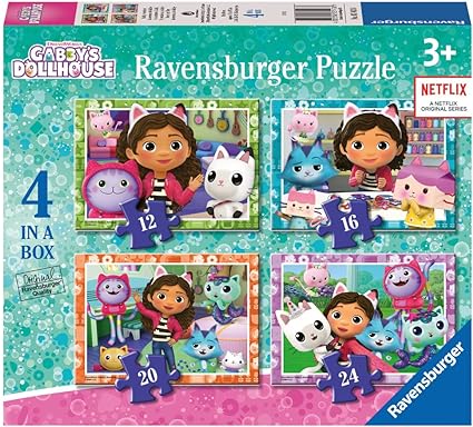 Ravensburger 3143 Gabby’s Dollhouse Jigsaw Puzzles for Kids Age 3 Years Up-4 in a Box (12, 16, 20, 24 Pieces) -Educational Toys for Toddlers