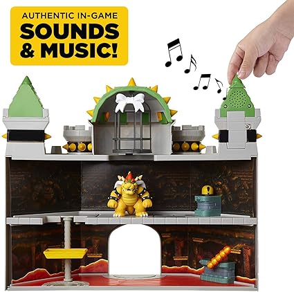 Super Mario 400204 Nintendo Deluxe Bowser's Castle Playset with 2.5" Exclusive Articulated Bowser Action Figure, Interactive Play Set with Authentic In-Game Sounds