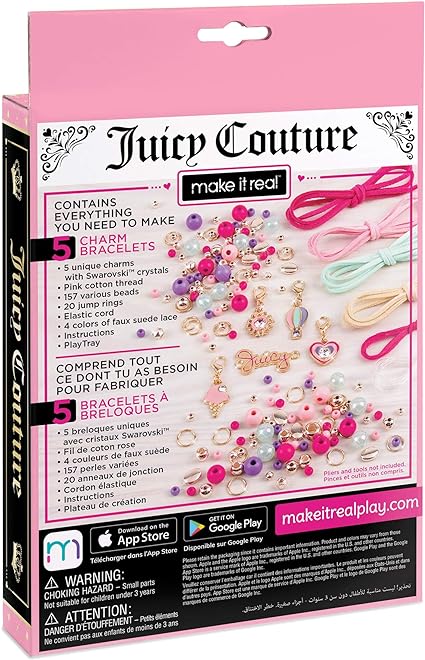 Make It Real - Juicy Couture Mini Crystal Sunshine - DIY Charm Bracelet Making Kit - Friendship Bracelet Kit with Swarovski Crystal Charms - Arts & Crafts Bead Kit for Girls - Makes 5 Bracelets